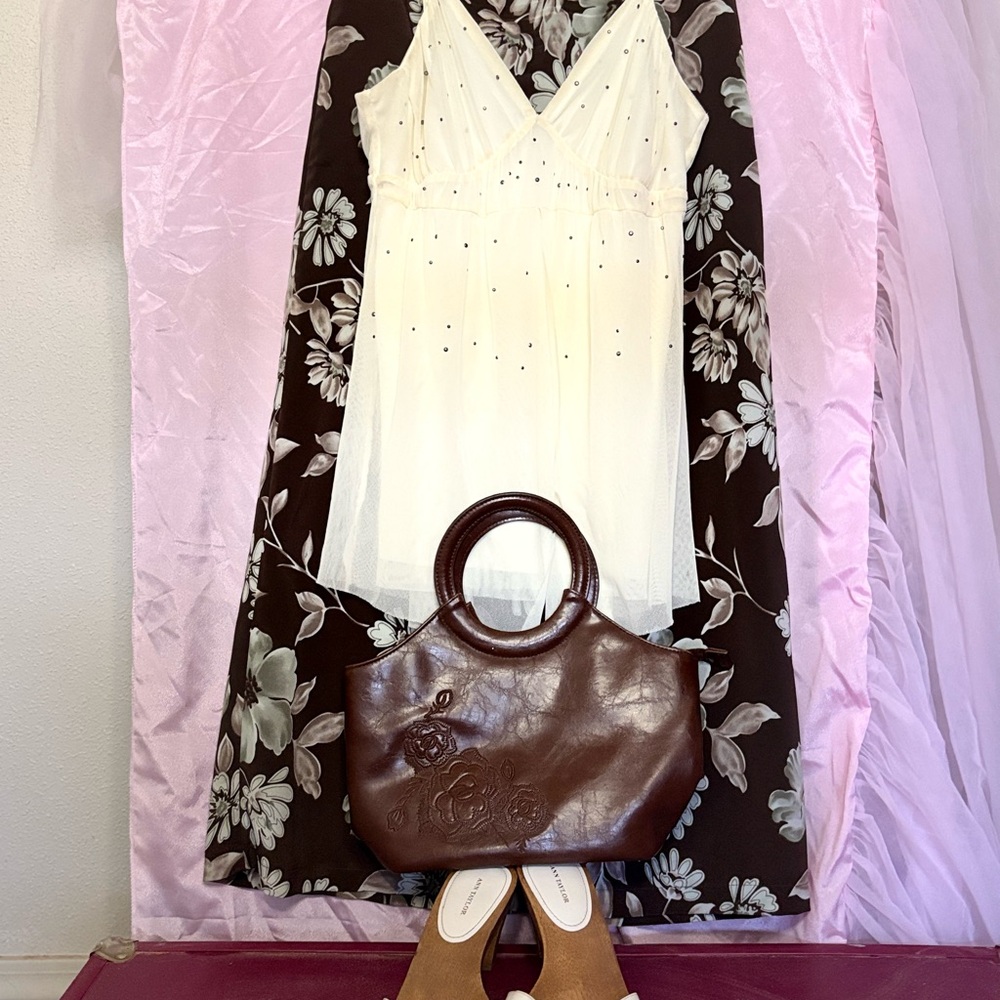 Express Cream and Brown Floral Dress